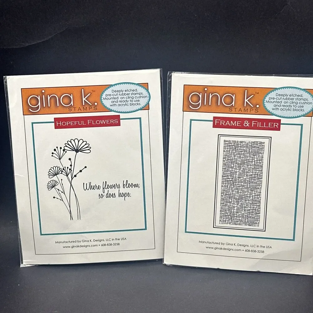 Gina K. Designs Hopeful Flowers and Frame Filler gauze Red Rubber Cling stamps